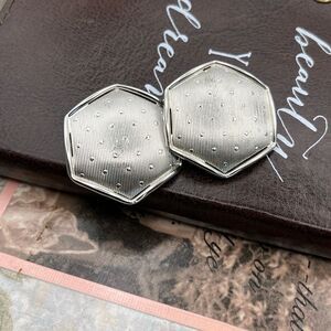 Vintage 1980s Oversized Retro Silvertone Spotted Hexagon Clipon Earrings
